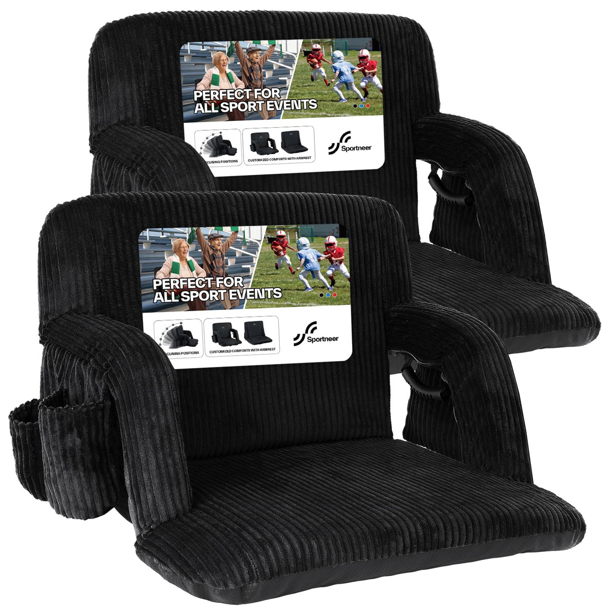 24'' Extra Wide Padded Corduroy Stadium Seats with Back Support, 2 Packs B87355