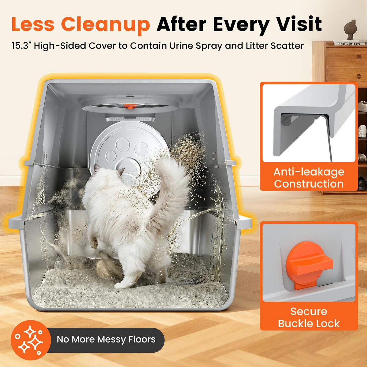 XL Stainless Steel Litter Box with Lid R979