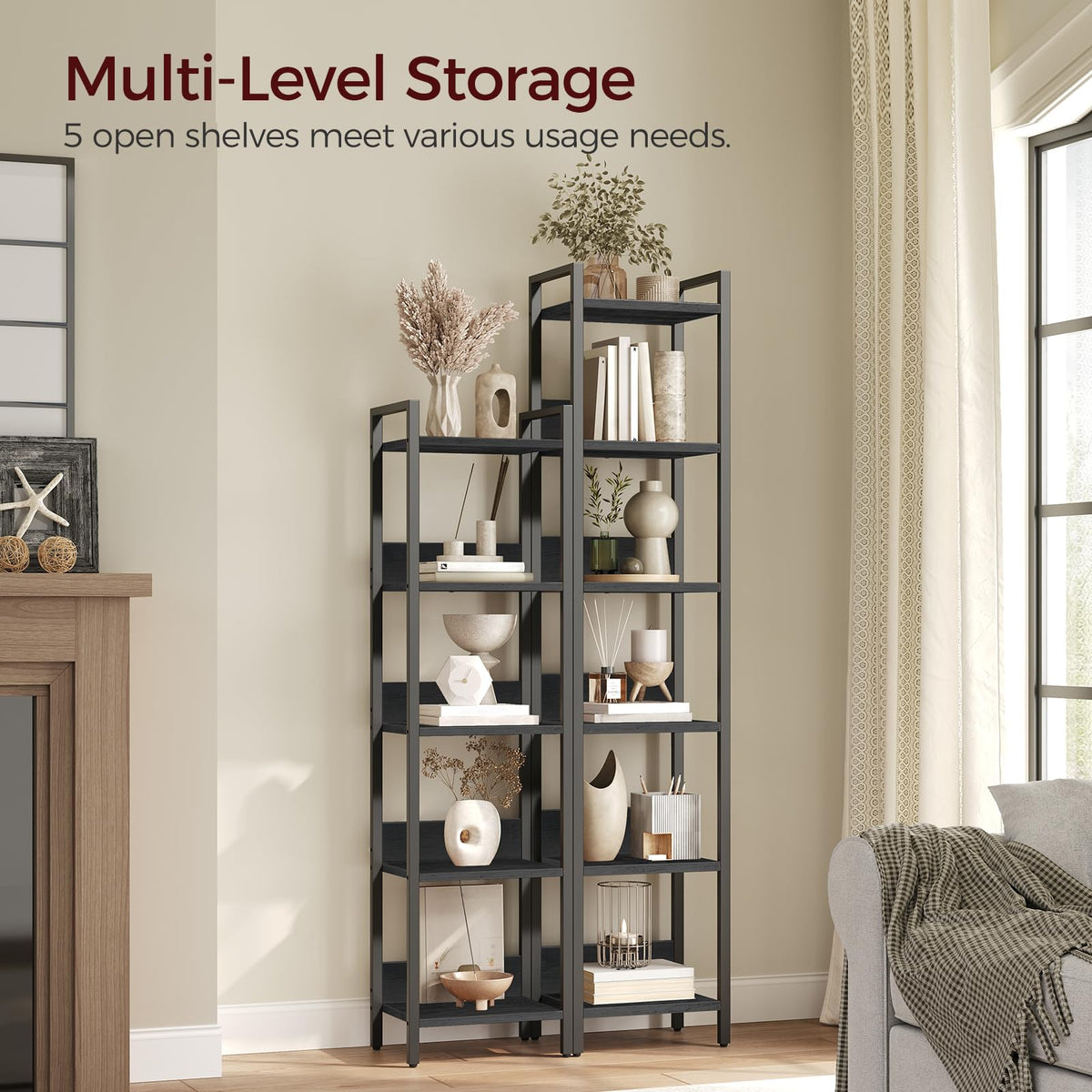 5-Tier Black Bookshelf Z695