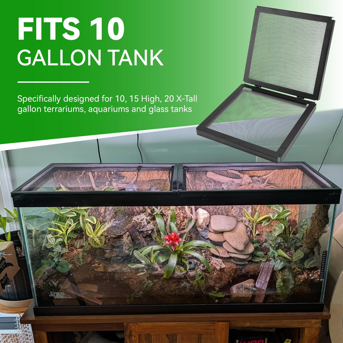 10 Gallon Tank Lid, Hinged Terrarium Screen Cover, 20.8" x 10.8" G47781