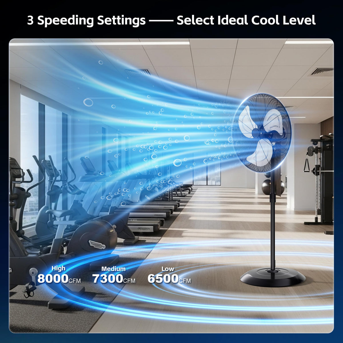 24" High Velocity Oscillating Pedestal Fan, 8000 CFM 3-Speed Standing Fan A745