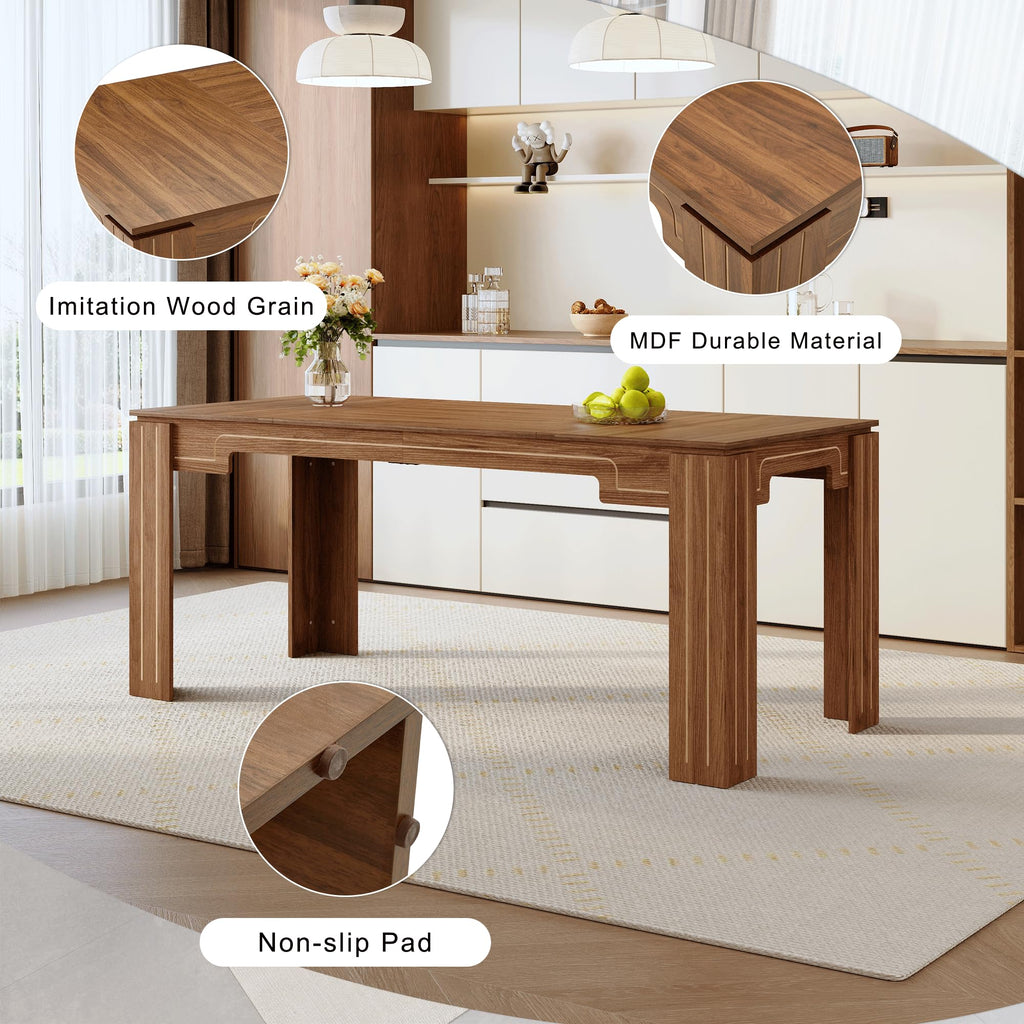 Walnut Dining Table Set with 8 Brown Fabric Chairs W75013