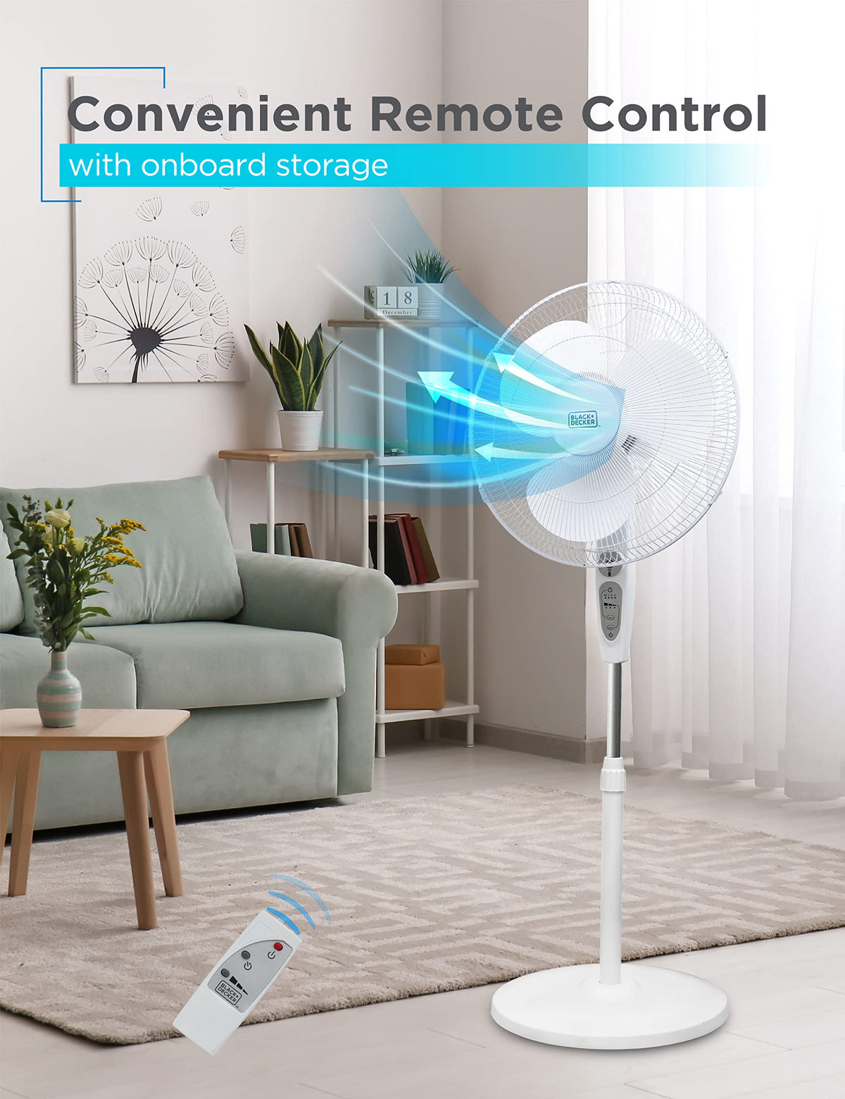 18-Inch Stand Fan with Remote and 3-Speed Settings, White A945262