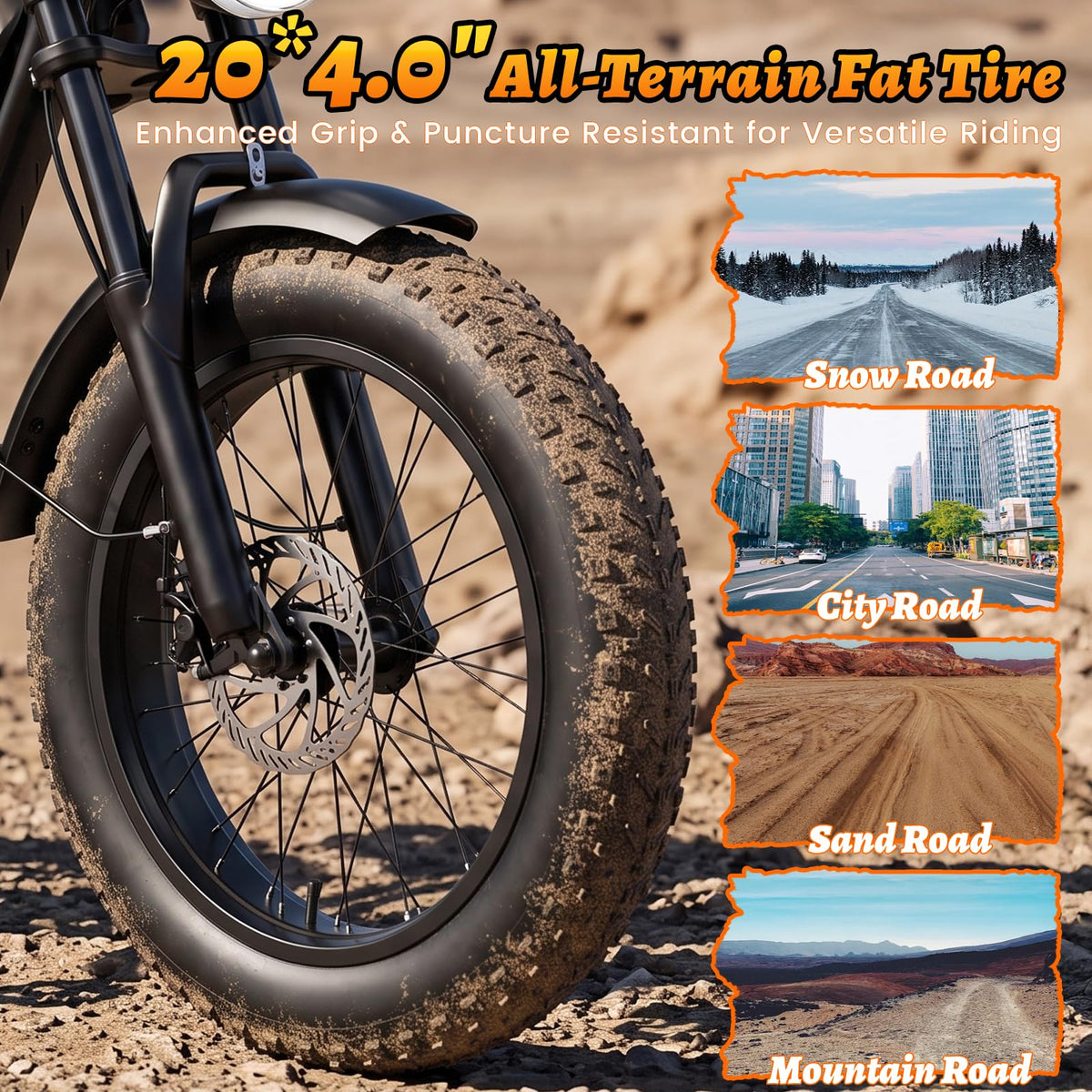 1500W Peak 20"x4" Fat Tire Electric Bike E360579