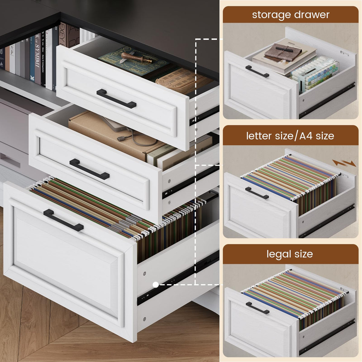 61" L Shaped Desk with Drawers J9777