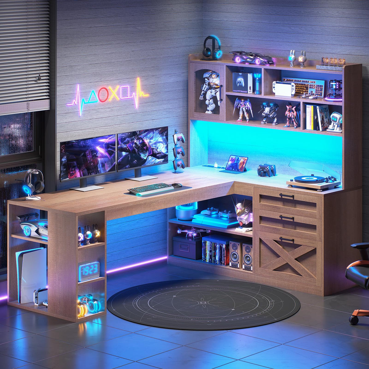 61" L Shaped Office Desk with Drawers and Storage T89620