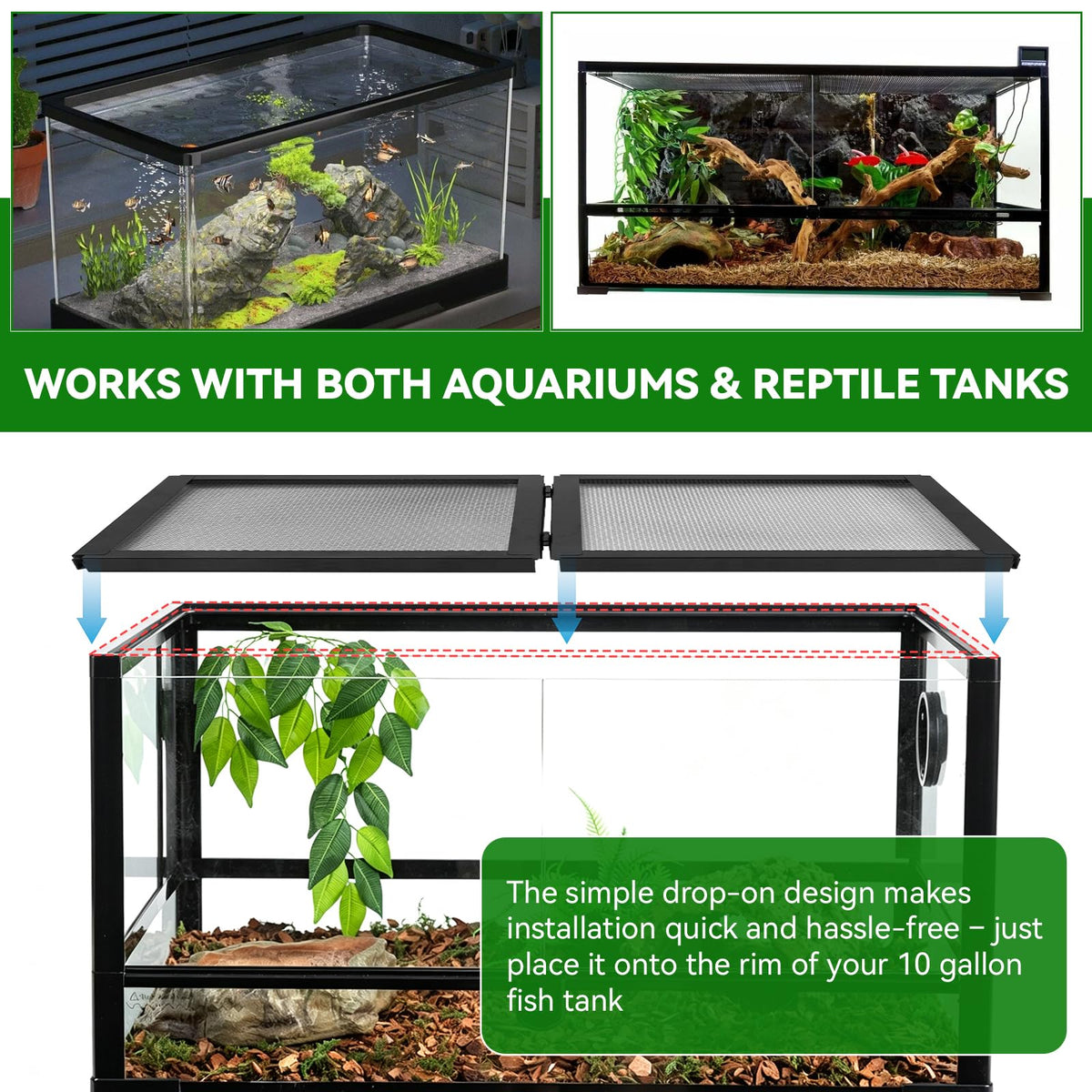 10 Gallon Tank Lid, Hinged Terrarium Screen Cover, 20.8" x 10.8" G47781