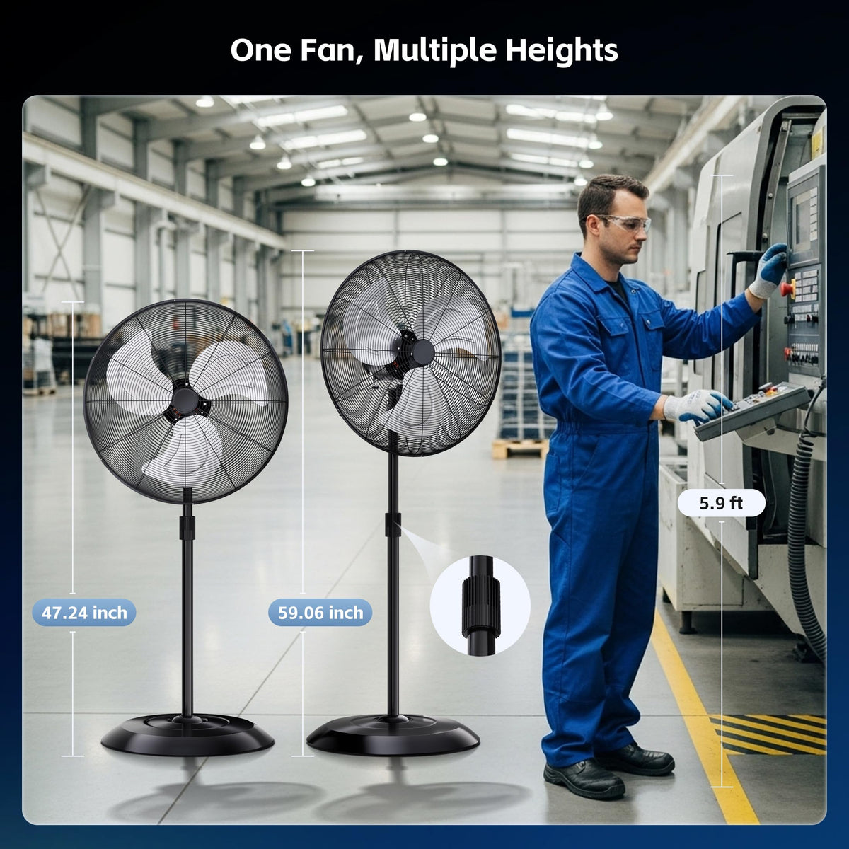 24" High Velocity Oscillating Pedestal Fan, 8000 CFM 3-Speed Standing Fan A745