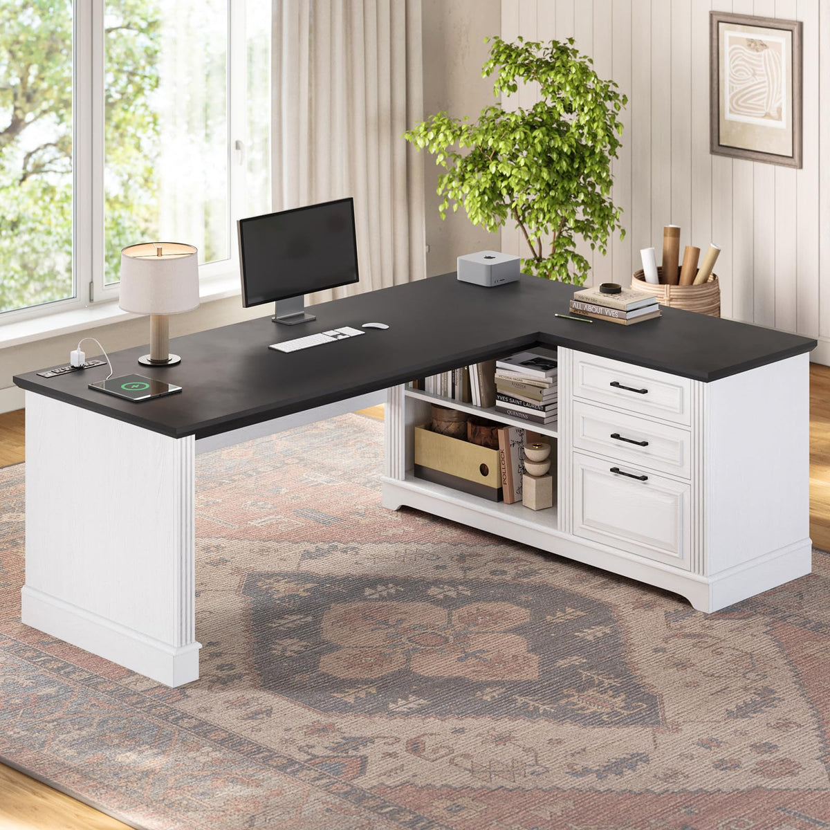 61" L Shaped Desk with Drawers J9777