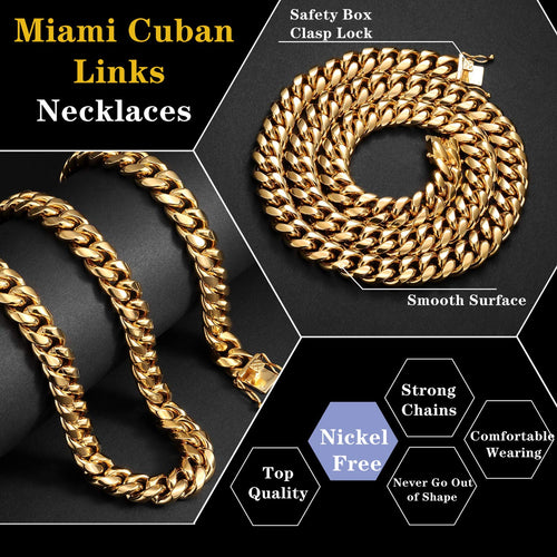 15mm 18k Gold Stainless Steel Cuban Link Chain C4528