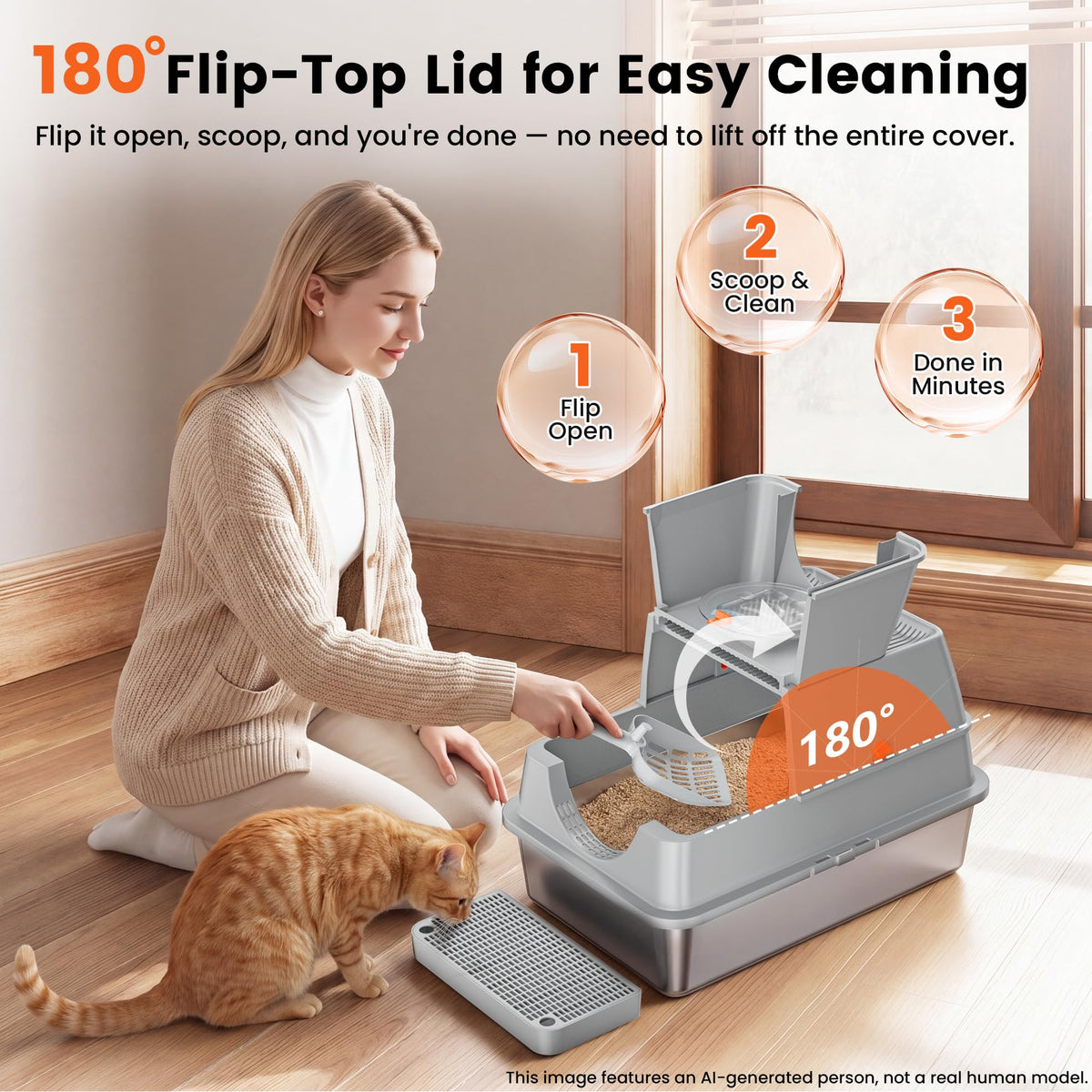 XL Stainless Steel Litter Box with Lid R979