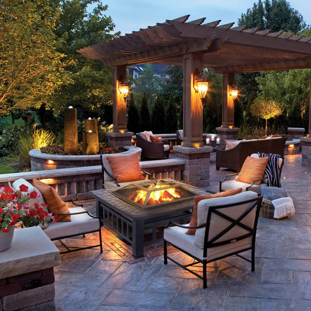 32'' Wood Burning Steel Fire Pit with Spark Screen F5149