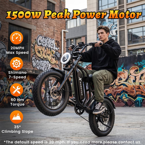 1500W Peak 20"x4" Fat Tire Electric Bike E360579