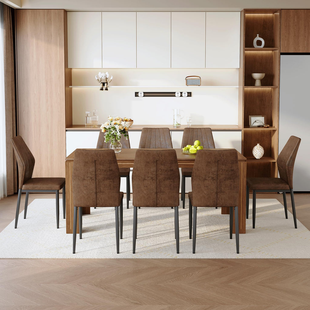 Walnut Dining Table Set with 8 Brown Fabric Chairs W75013