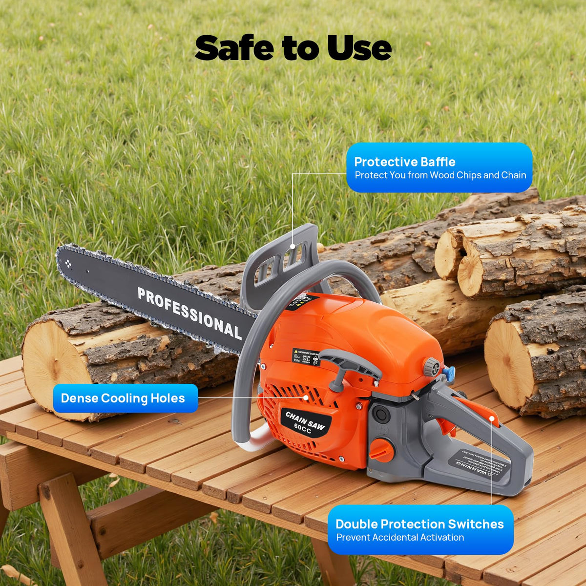 22 Inch 62cc 2-Stroke Gas Chainsaw Y87564