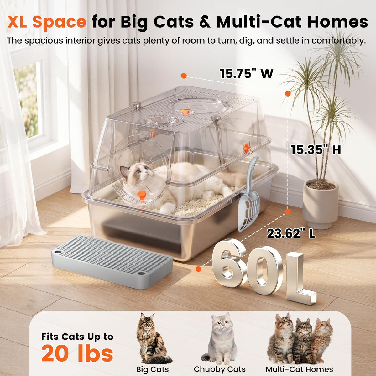 XL Stainless Steel Litter Box with Lid R979