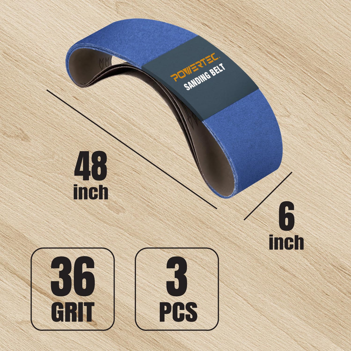 6 x 48 Inch 36 Grit Zirconia Sanding Belts 3PK B158403