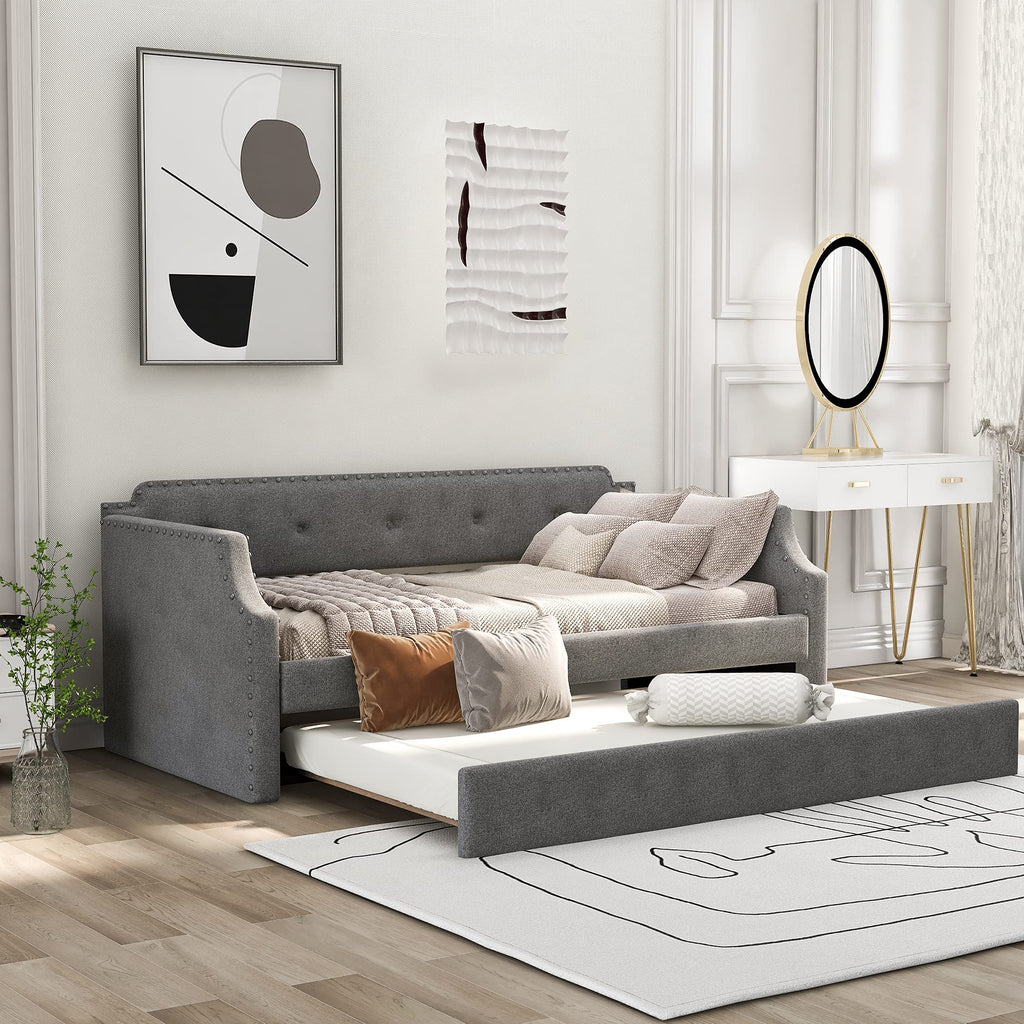 Twin Tufted Upholstered Daybed with Trundle Y67354