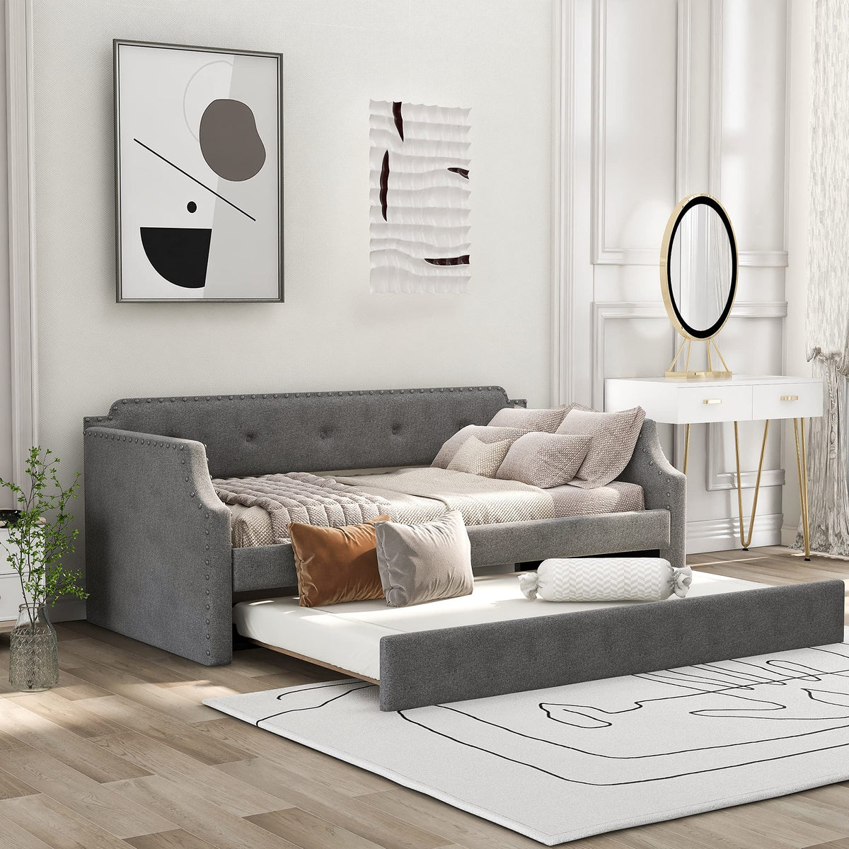 Twin Tufted Upholstered Daybed with Trundle Y67354