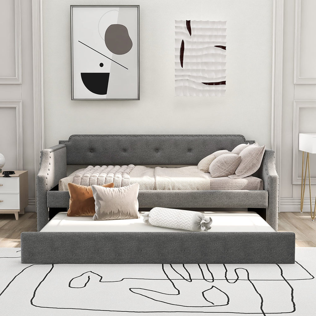 Twin Tufted Upholstered Daybed with Trundle Y67354