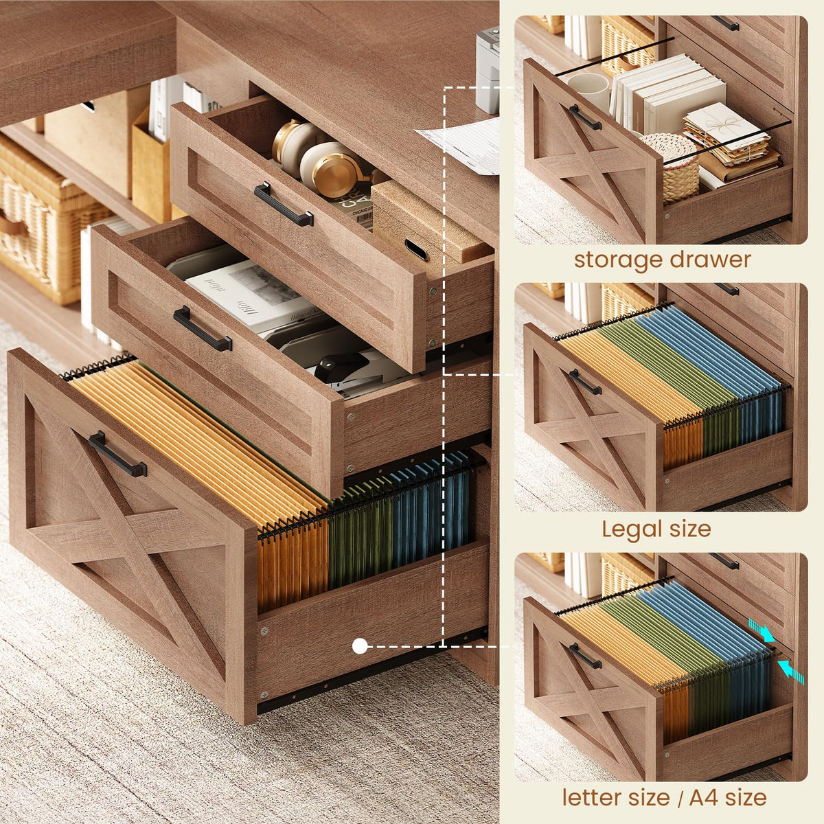 61" L Shaped Office Desk with Drawers and Storage T89620