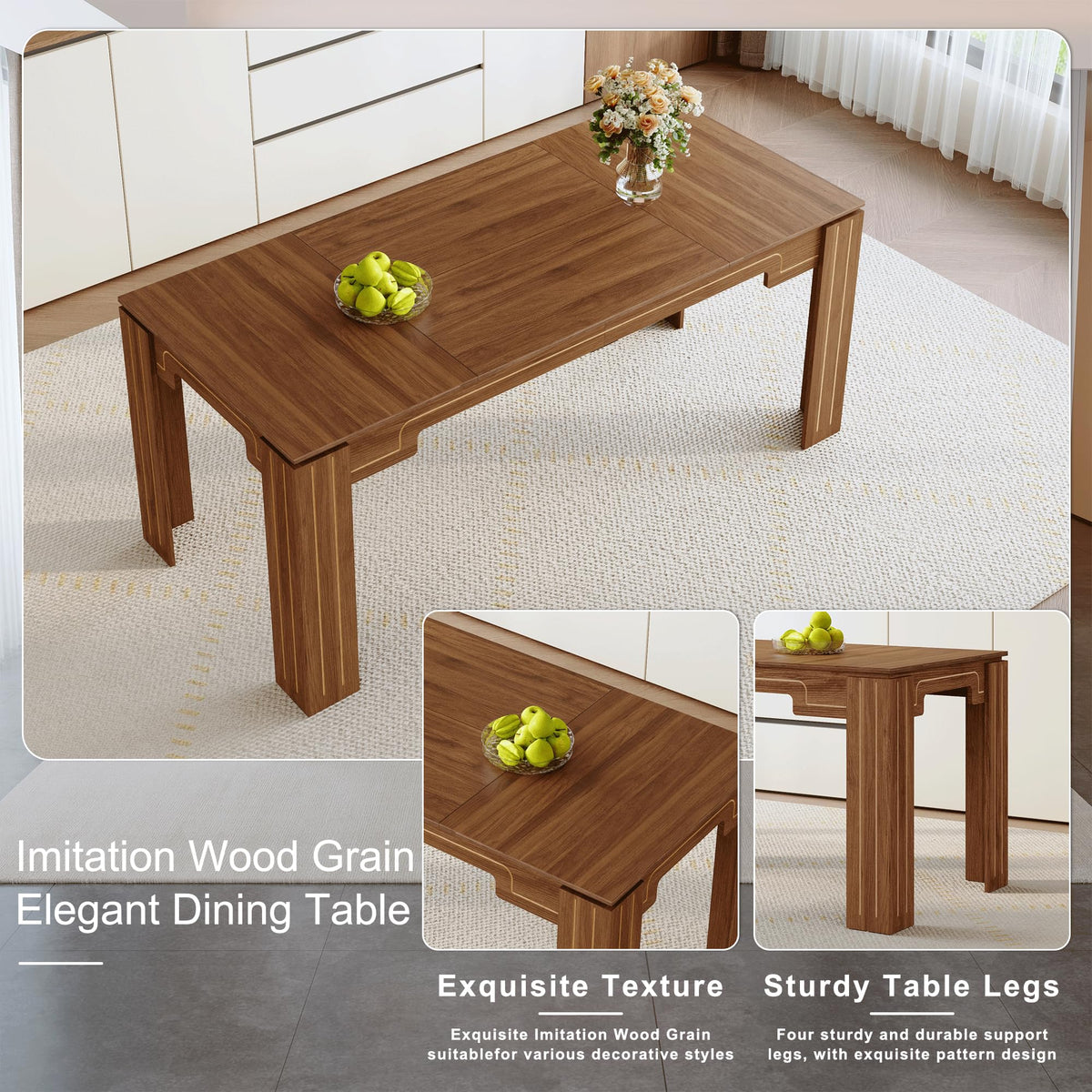 Walnut Dining Table Set with 8 Brown Fabric Chairs W75013