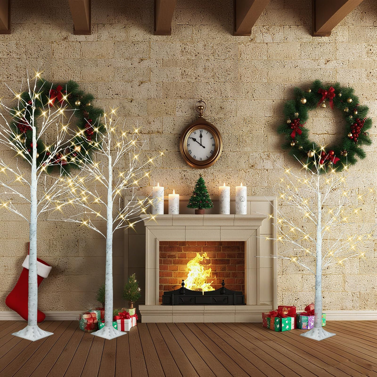 4FT 6FT 8FT Lighted Artificial Birch Tree Set of 3 N314122
